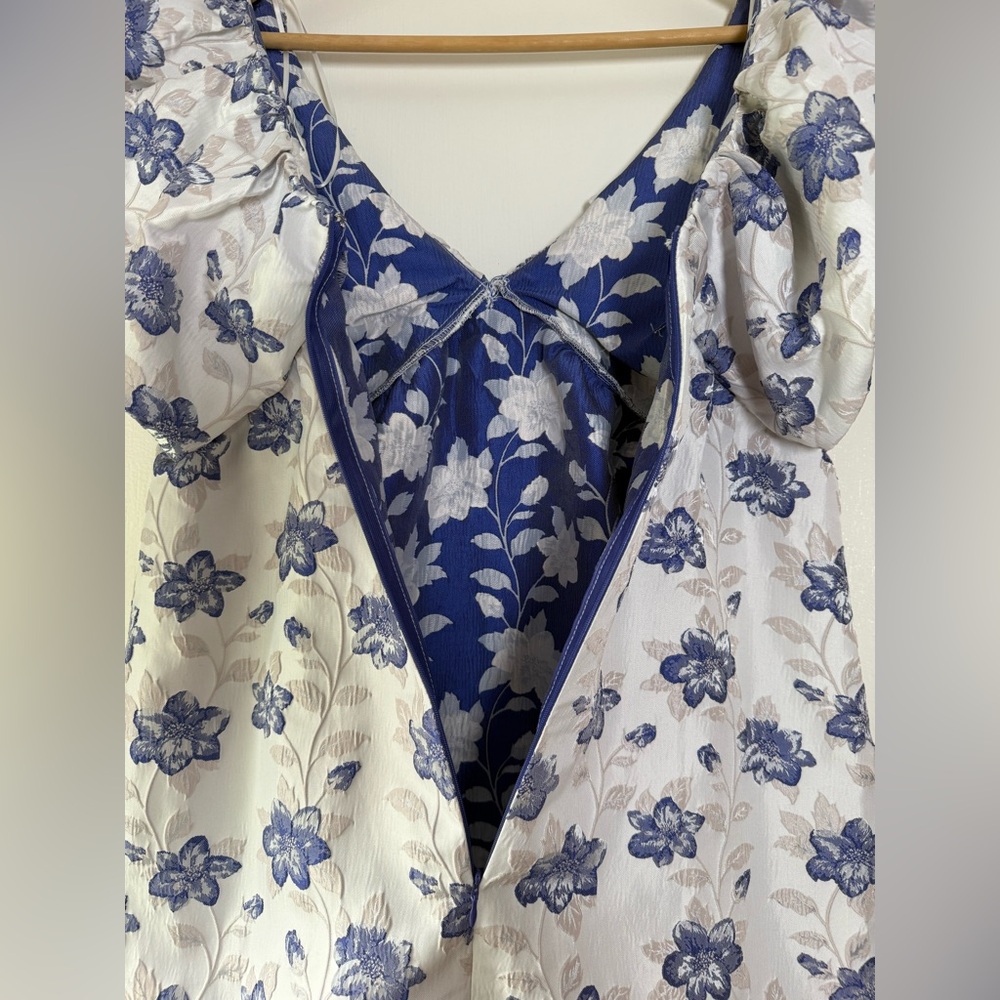 🆕 Day + Moon Floral Jacquard Puff Sleeve Mini Dress Regencycore Cottagecore Chic - Picture 12 of 12